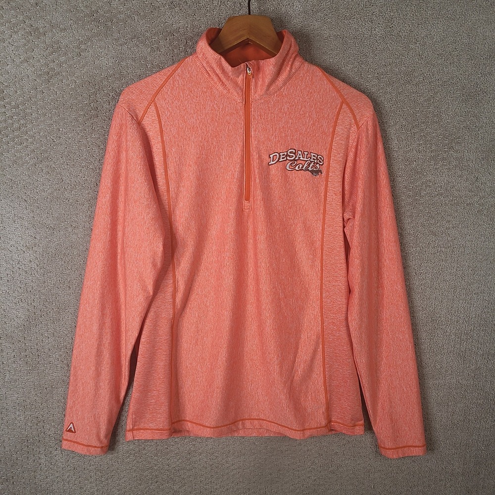 Desales Colts Pullover Mens M Orange 1/4 Zip Antigua HS Soccer Shirt Stretch